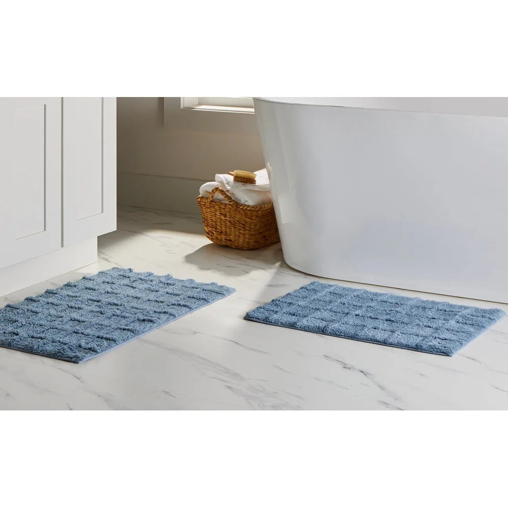 2 Piece Cotton Bath Rug Set, Non-Slip Backing
