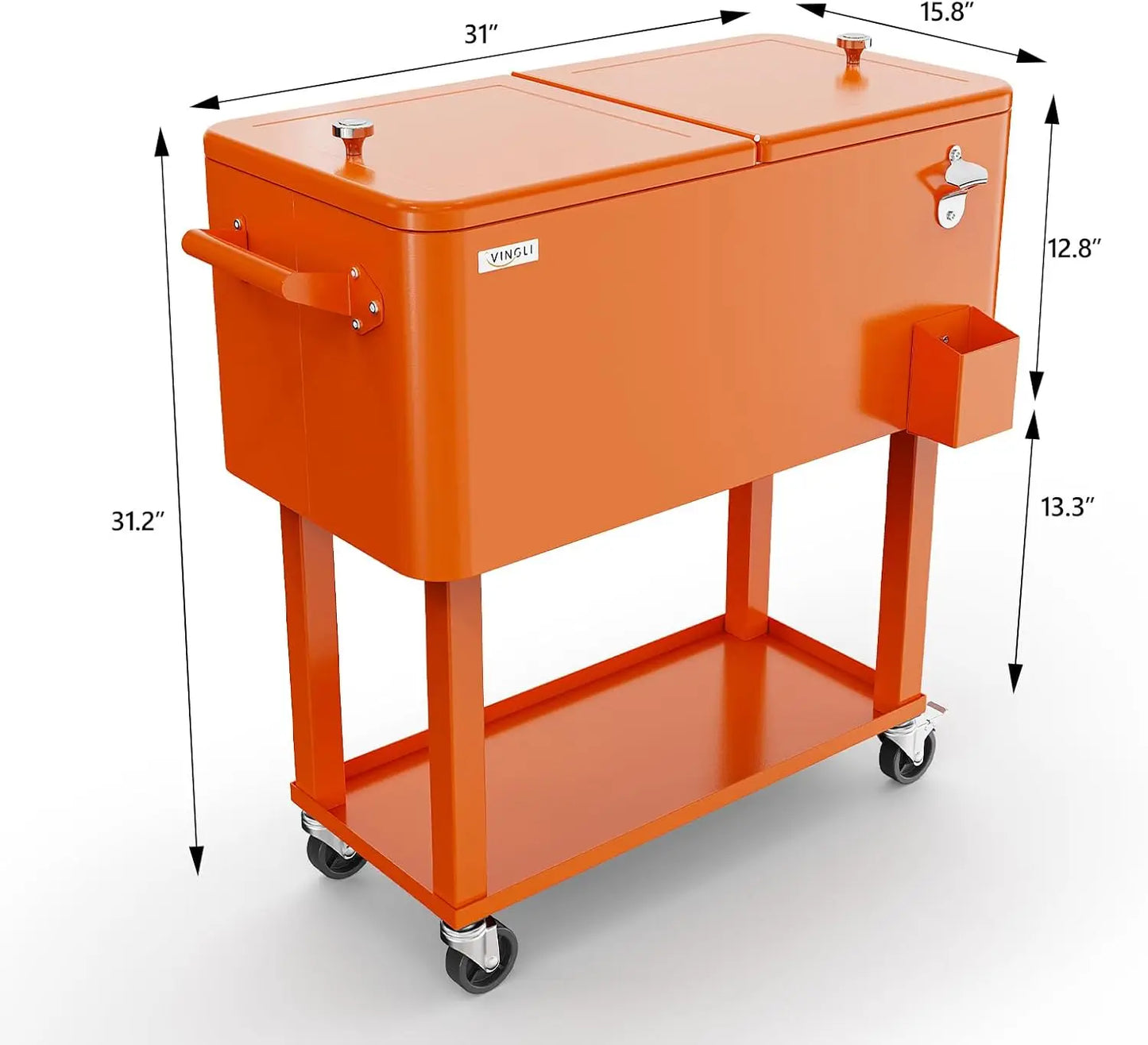 80 Quart Rolling Ice Chest, Portable Patio Party Bar Drink Cooler Cart, with Shelf, Beverage Pool with Bottle Opener