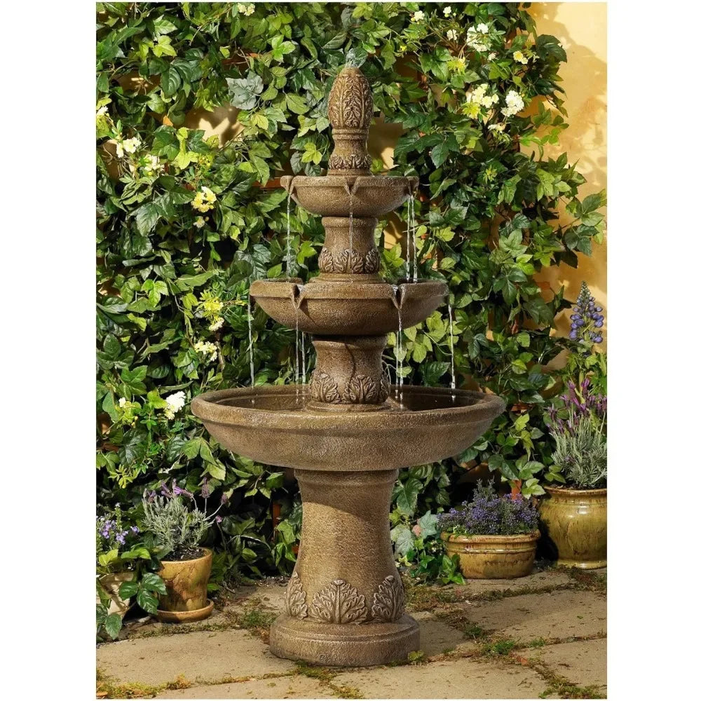 Italian 3-Tiered 57" Outdoor Floor Fountain / Waterfalls
