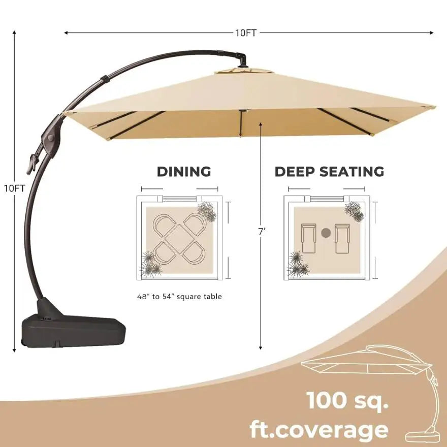 10 x 10 FT Patio Offset Umbrella with Base