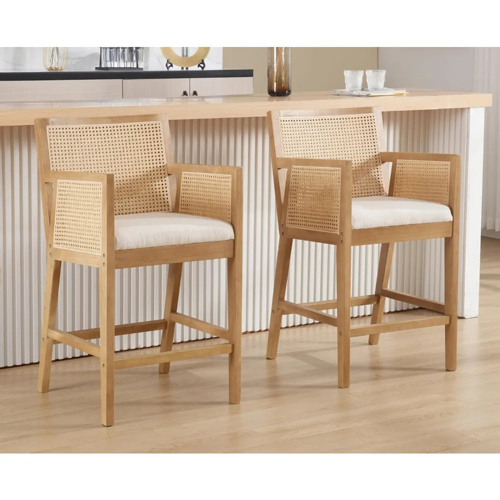 Modern Rattan Farmhouse Counter Height Barstools, Set of 2
