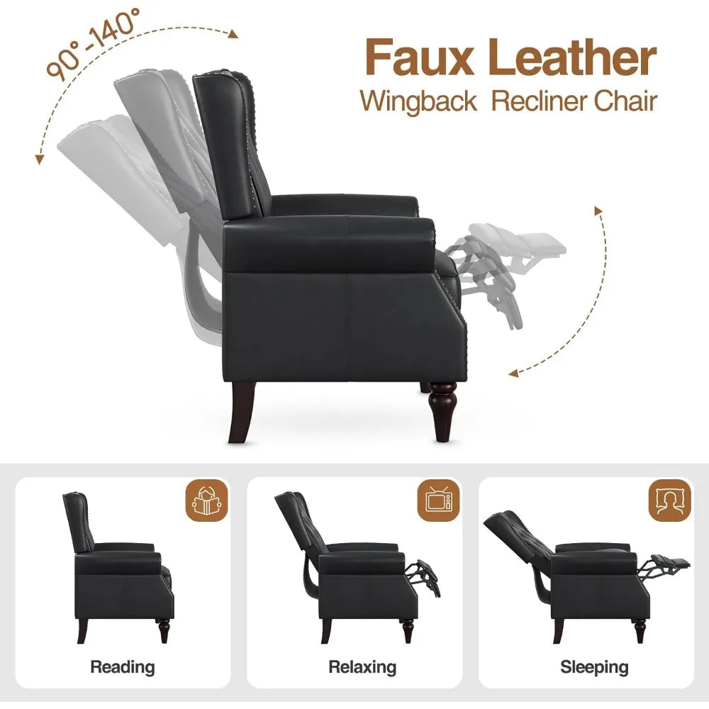 Wingback Recliner Chair, PU Leather, Rivet Decoration