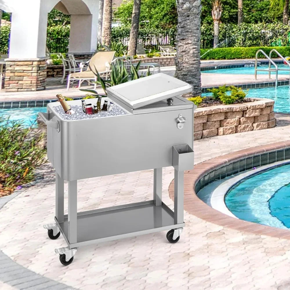 80 Quart Rolling Ice Chest Cooler Cart