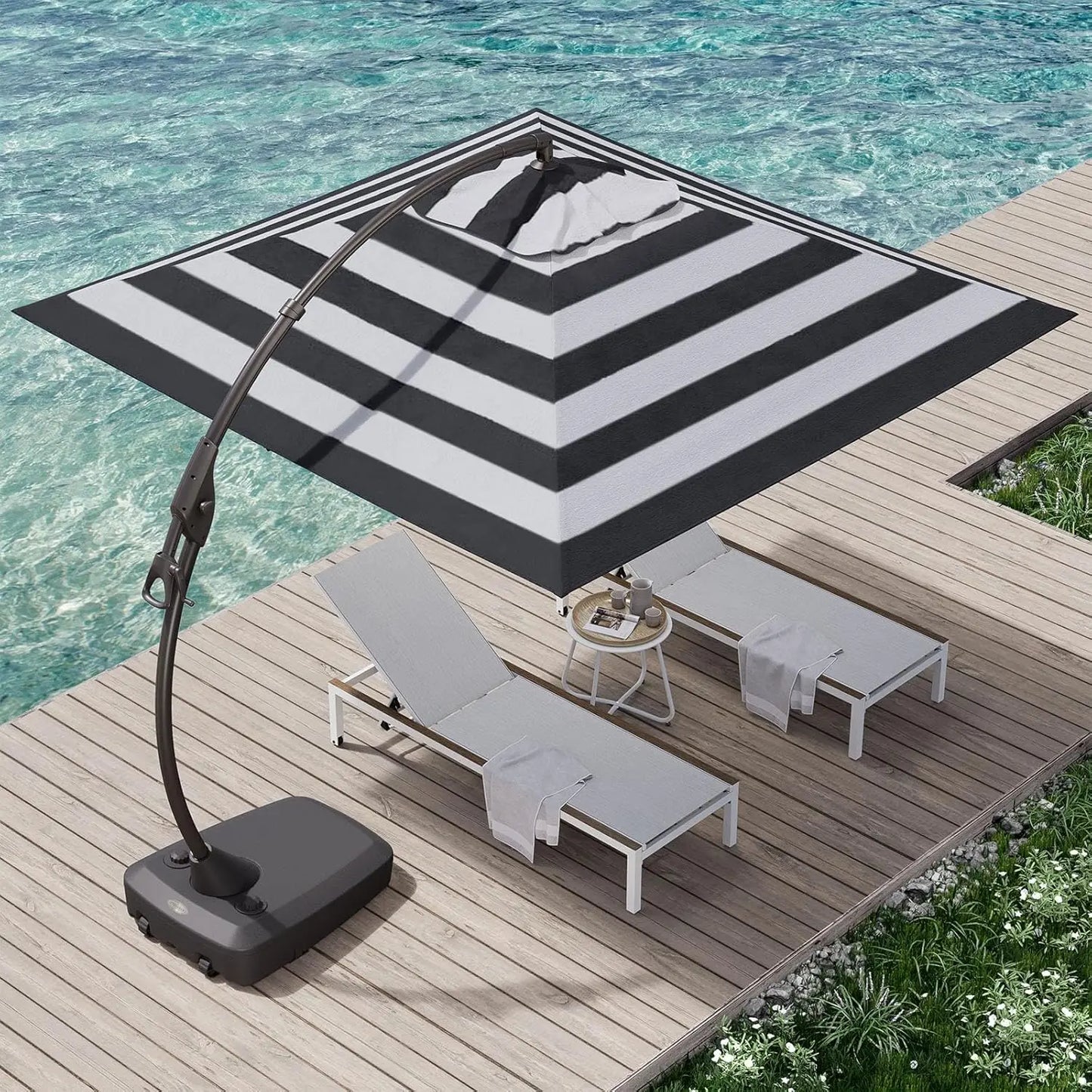 10 x 10 FT Patio Offset Umbrella with Base