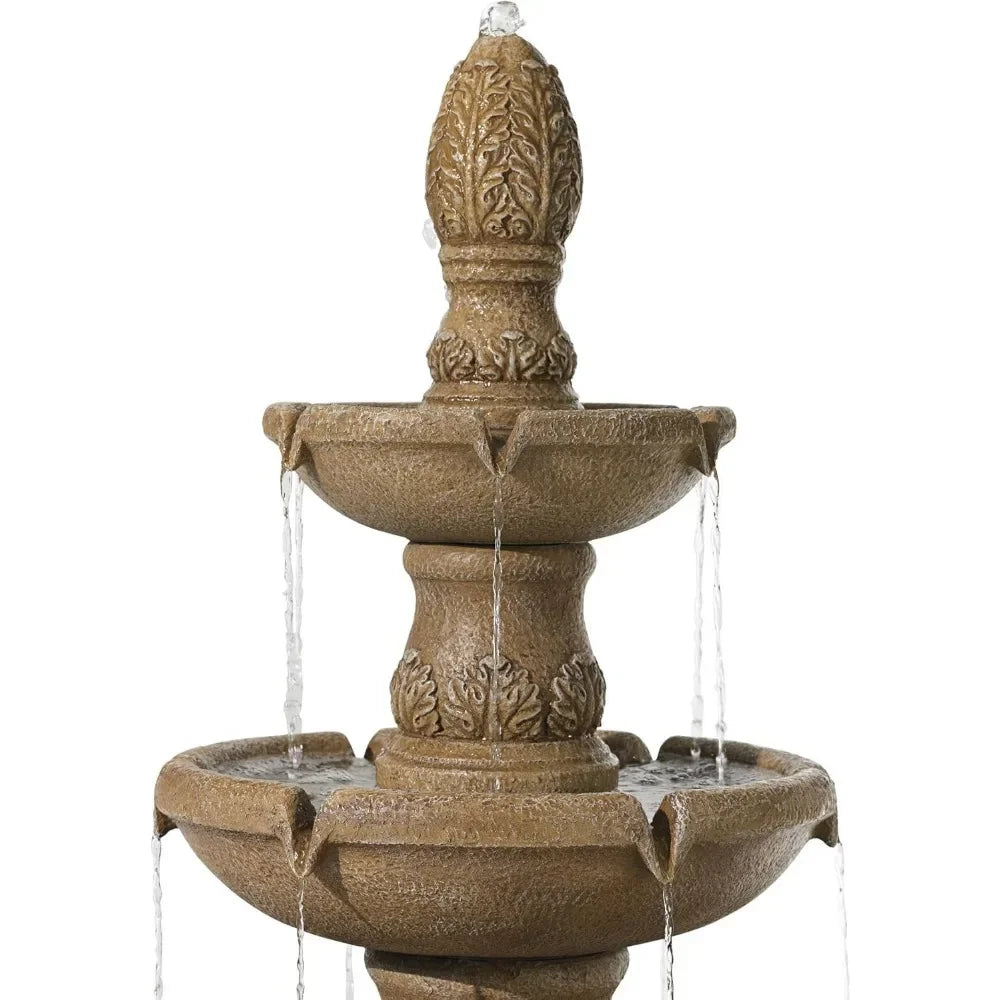Italian 3-Tiered 57" Outdoor Floor Fountain / Waterfalls