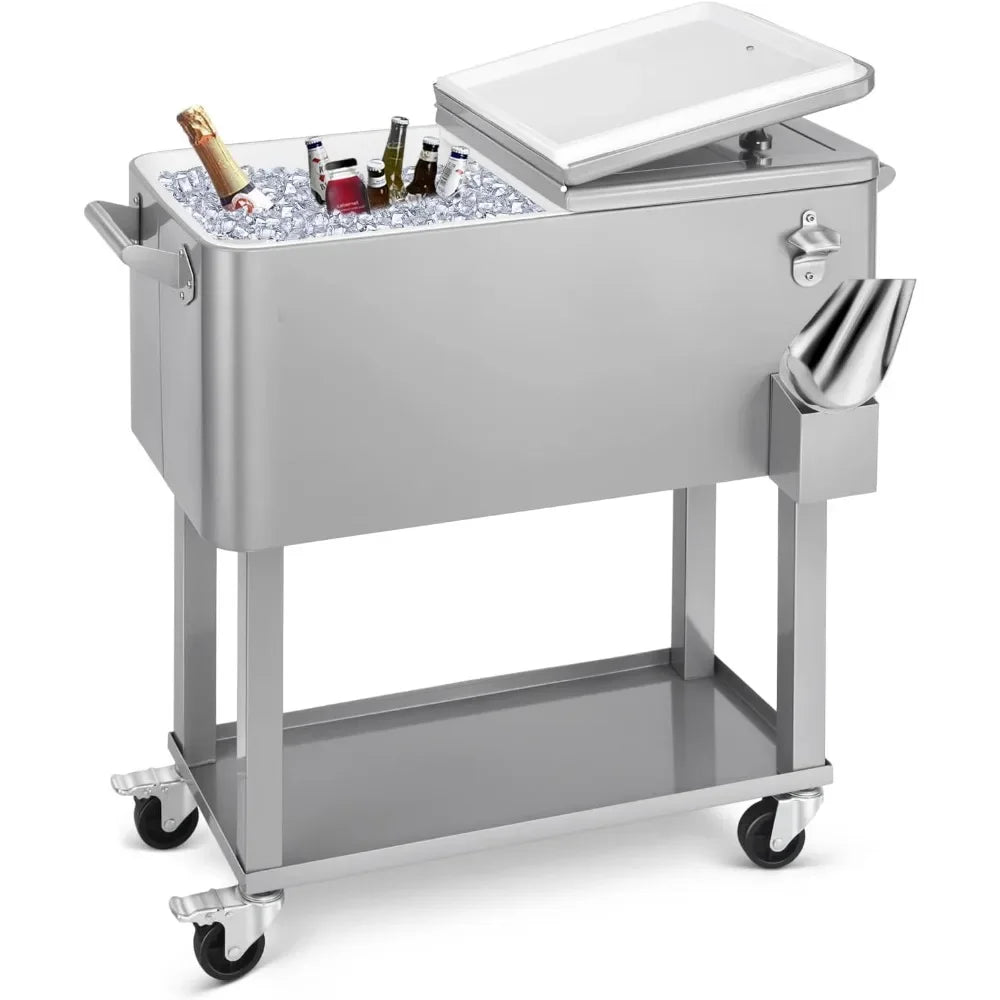 80 Quart Rolling Ice Chest Cooler Cart