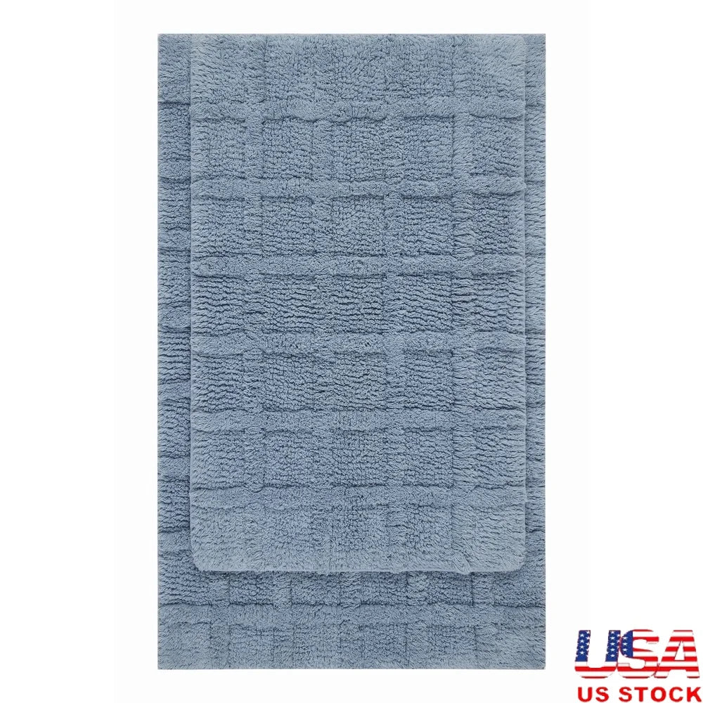 2 Piece Cotton Bath Rug Set, Non-Slip Backing