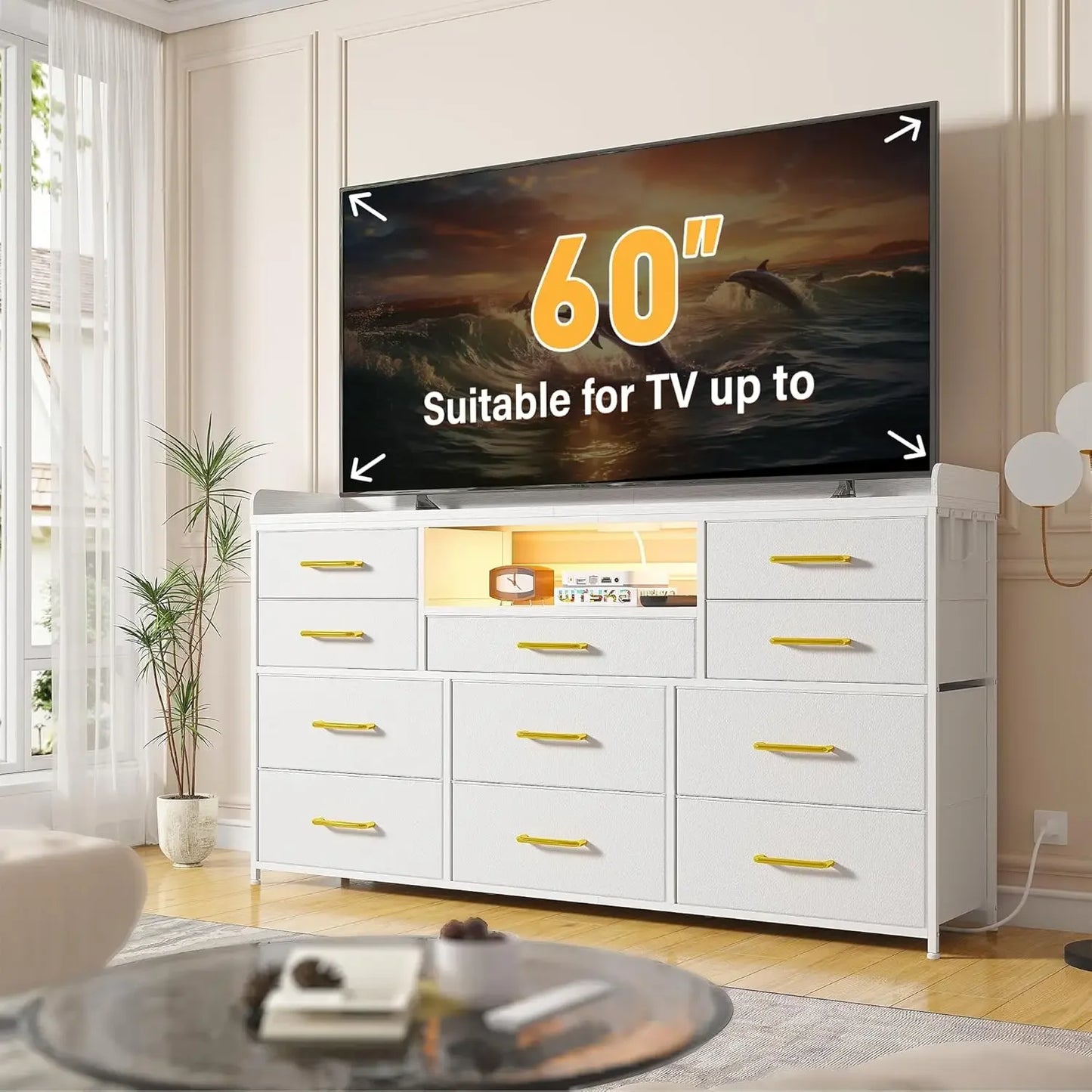 Bedroom Dresser, 11 Drawers, TV Stand & Shelves