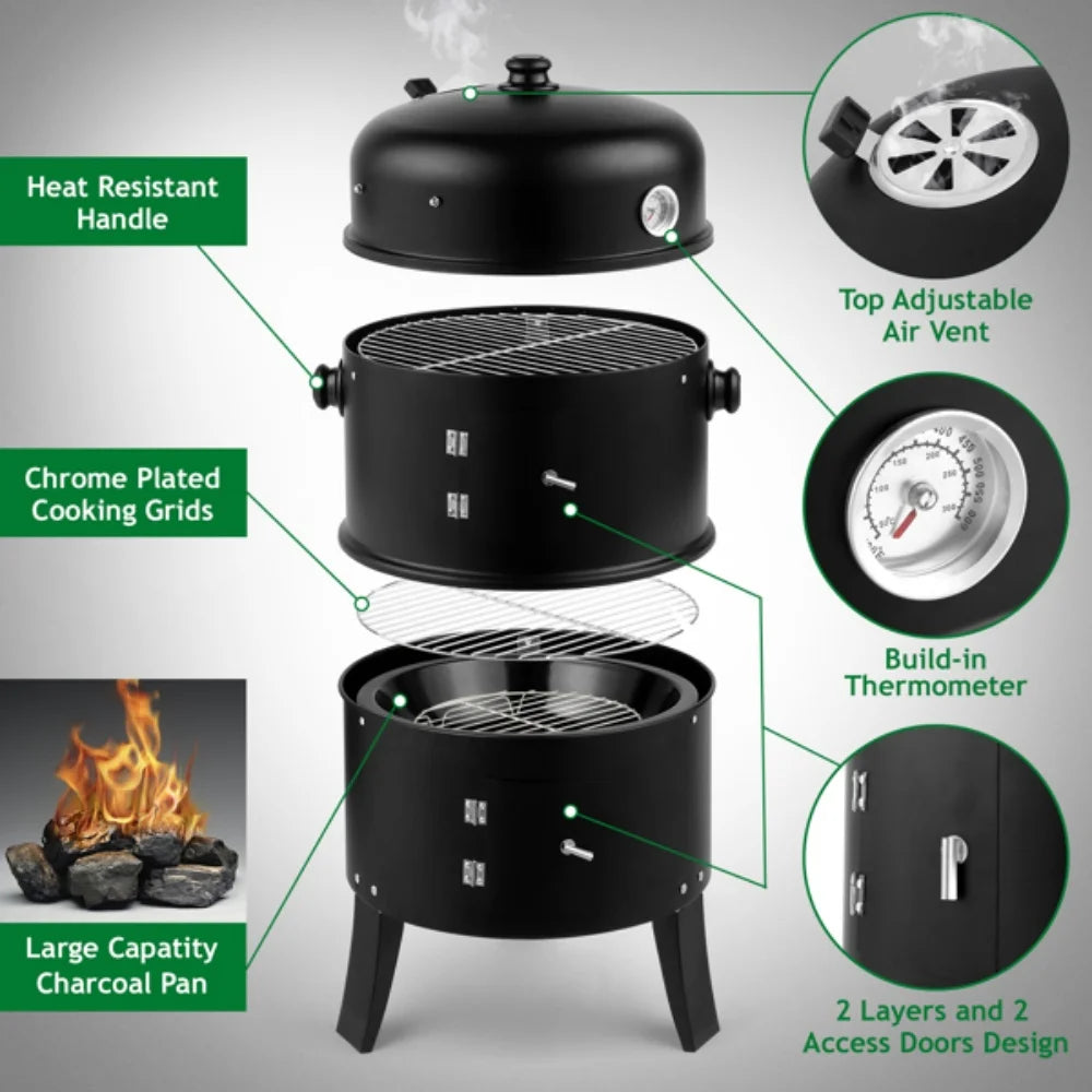 Outdoor Charcoal Smoker and Grill with Thermometer