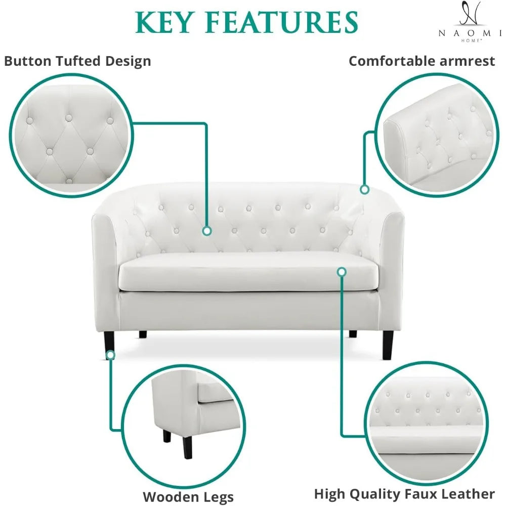 Midcentury Modern 2 Seat Sofa Couch, Button Tufted
