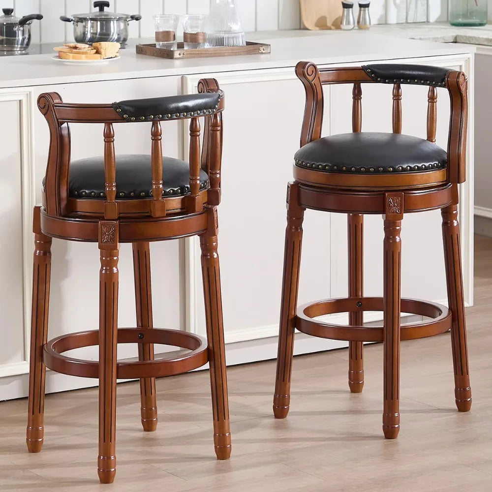 Cow Top Leather, Wooden Swivel Bar Stools