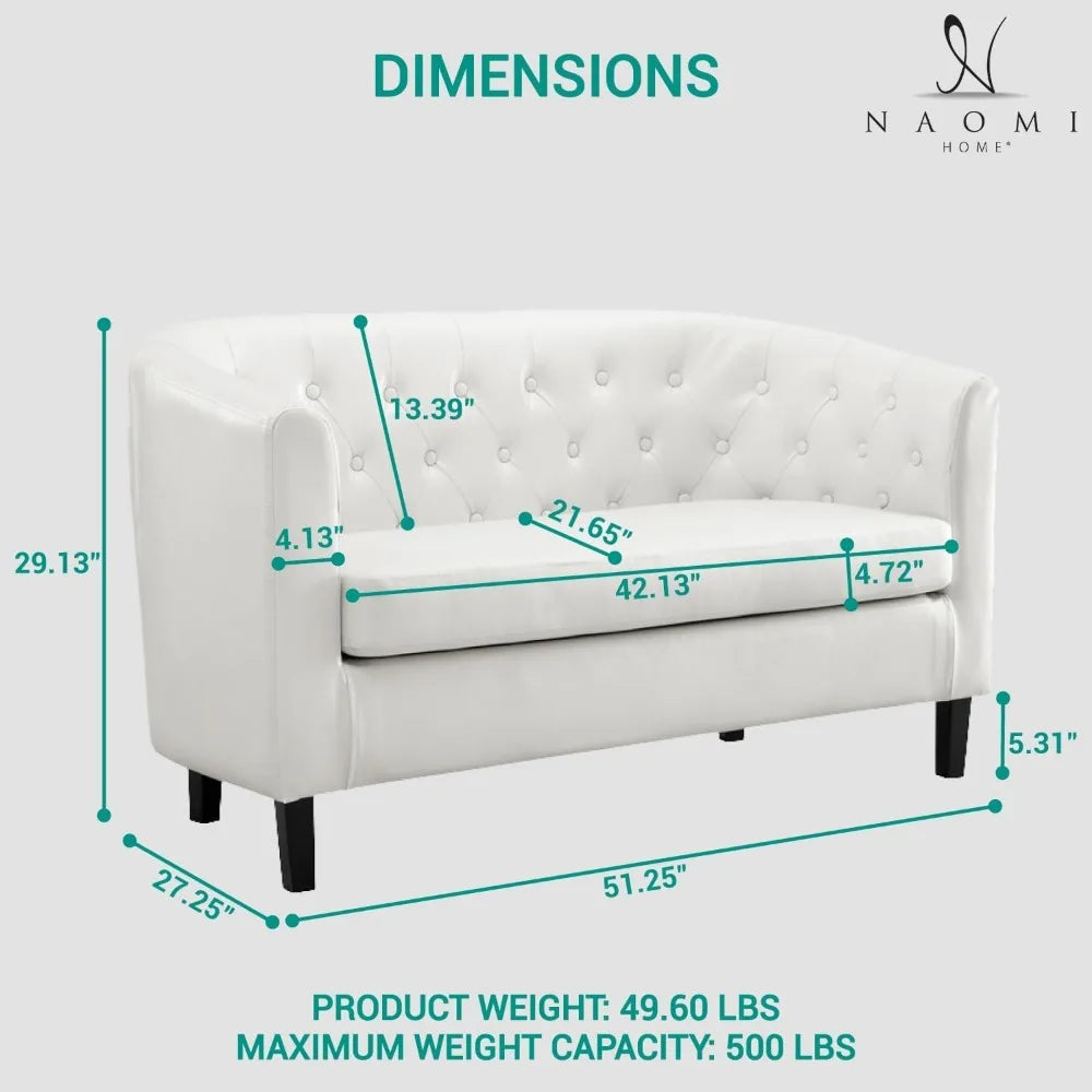 Midcentury Modern 2 Seat Sofa Couch, Button Tufted