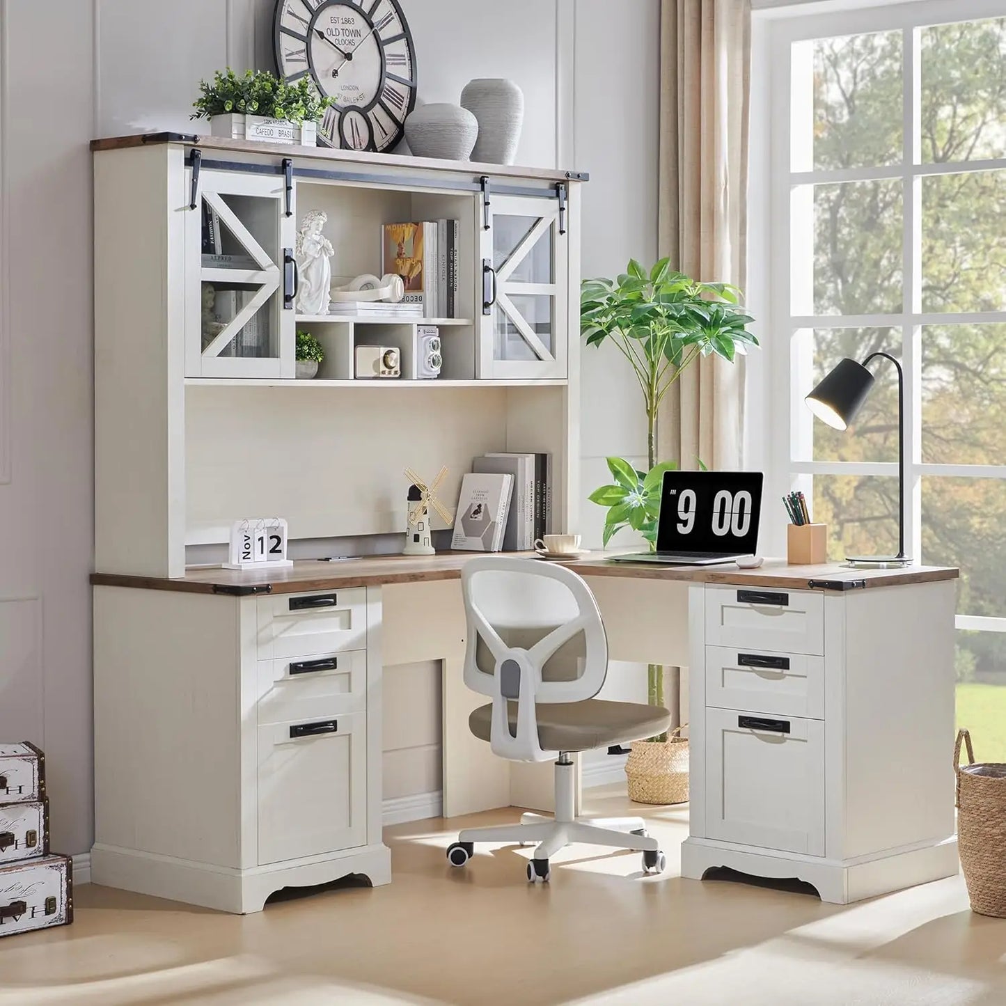 Executive Wood Desk with Hutch, Includes Chair