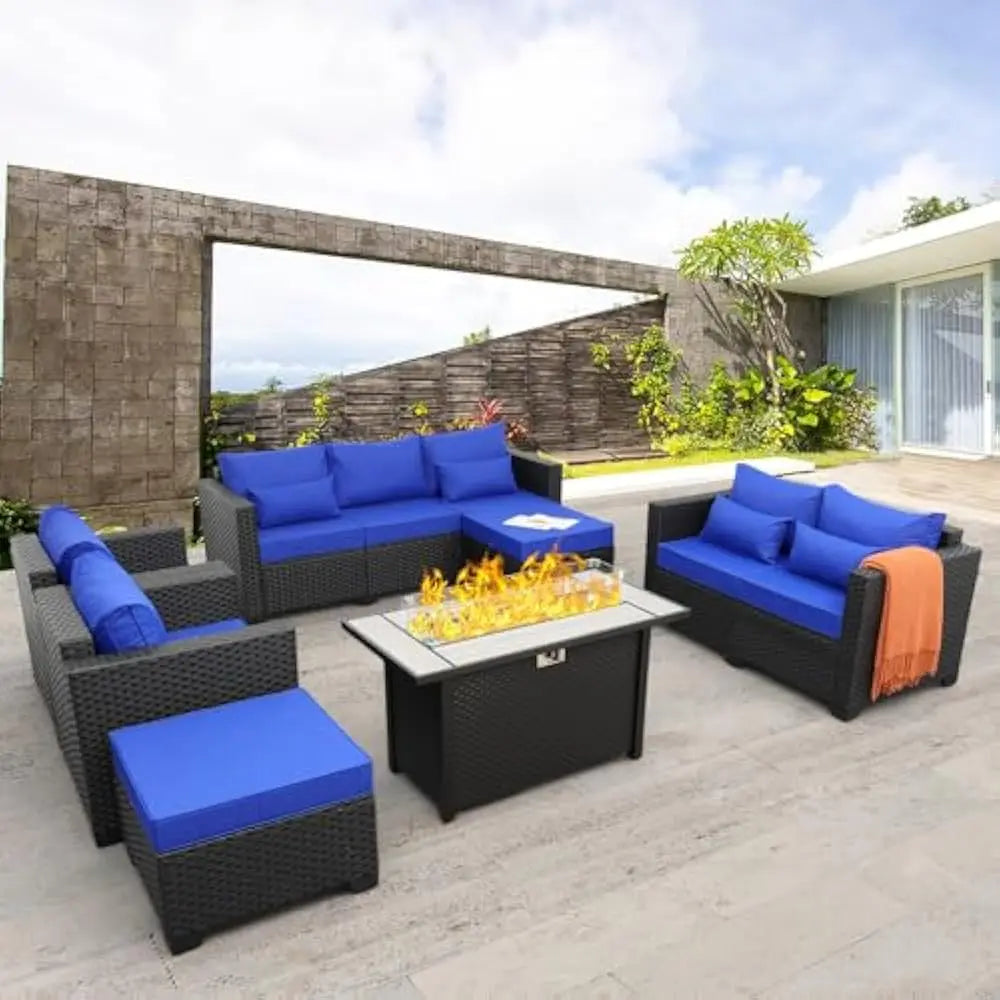 7 Piece Outdoor Furniture Set, 45-Inch Propane Fire Pit