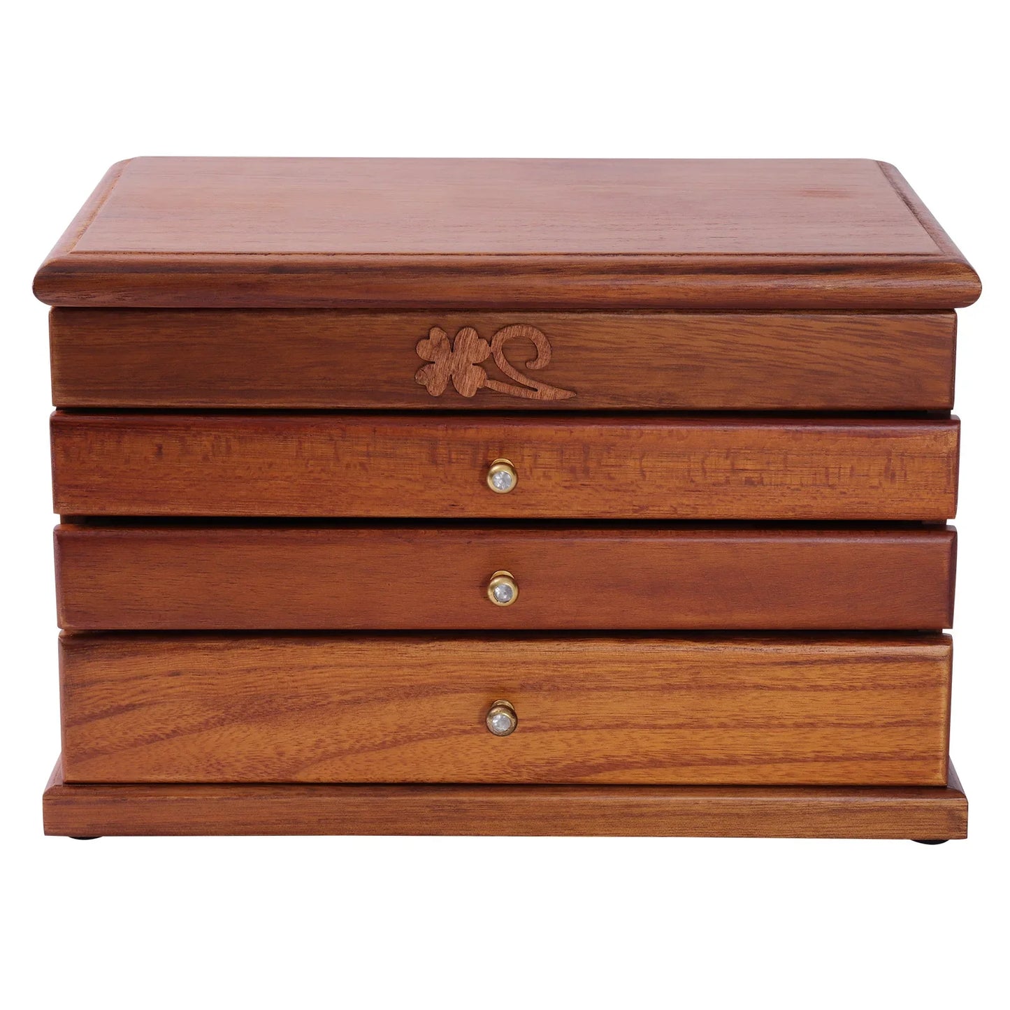 4 Layer Large Wooden Jewelry Box, Mirror, Drawers