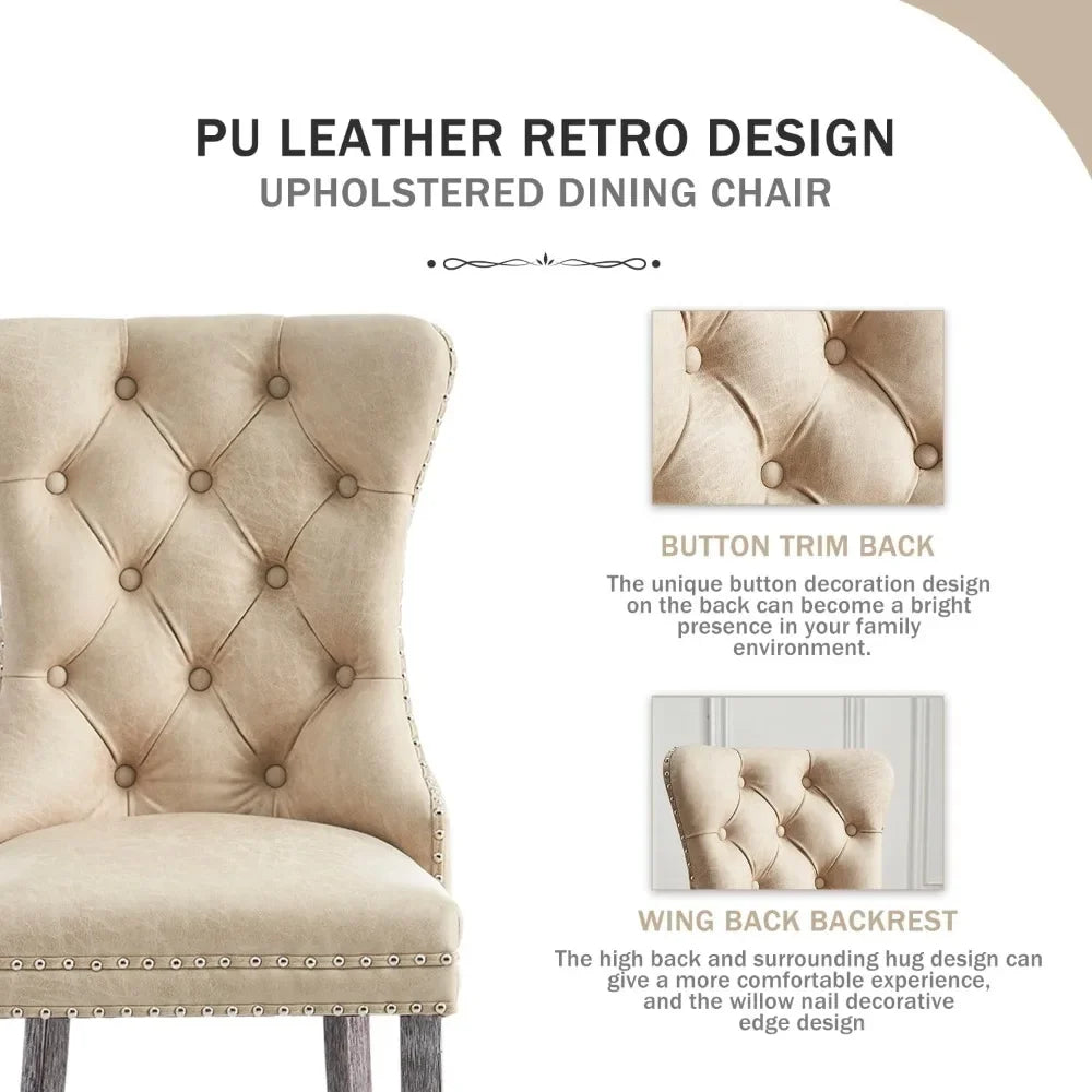 Set of 6 Wingback Leather Dining Chairs, Nail-Head Trim