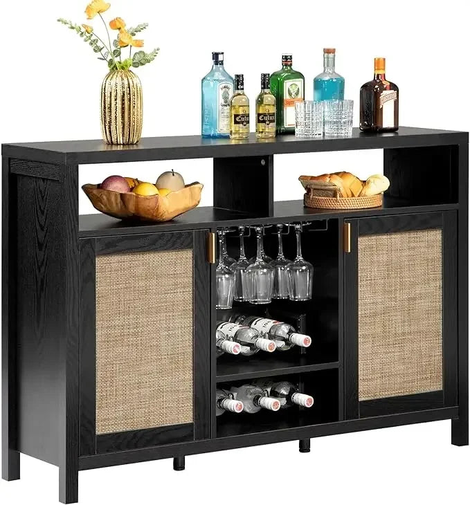 Coffee Bar Cabinet, 51" Rattan Buffet with Storage