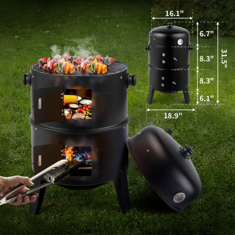 Outdoor Charcoal Smoker and Grill with Thermometer