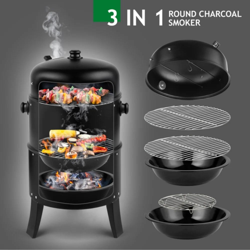 Outdoor Charcoal Smoker and Grill with Thermometer