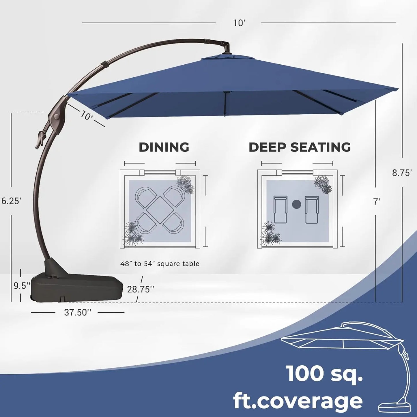 10 x 10 FT Patio Offset Umbrella with Base
