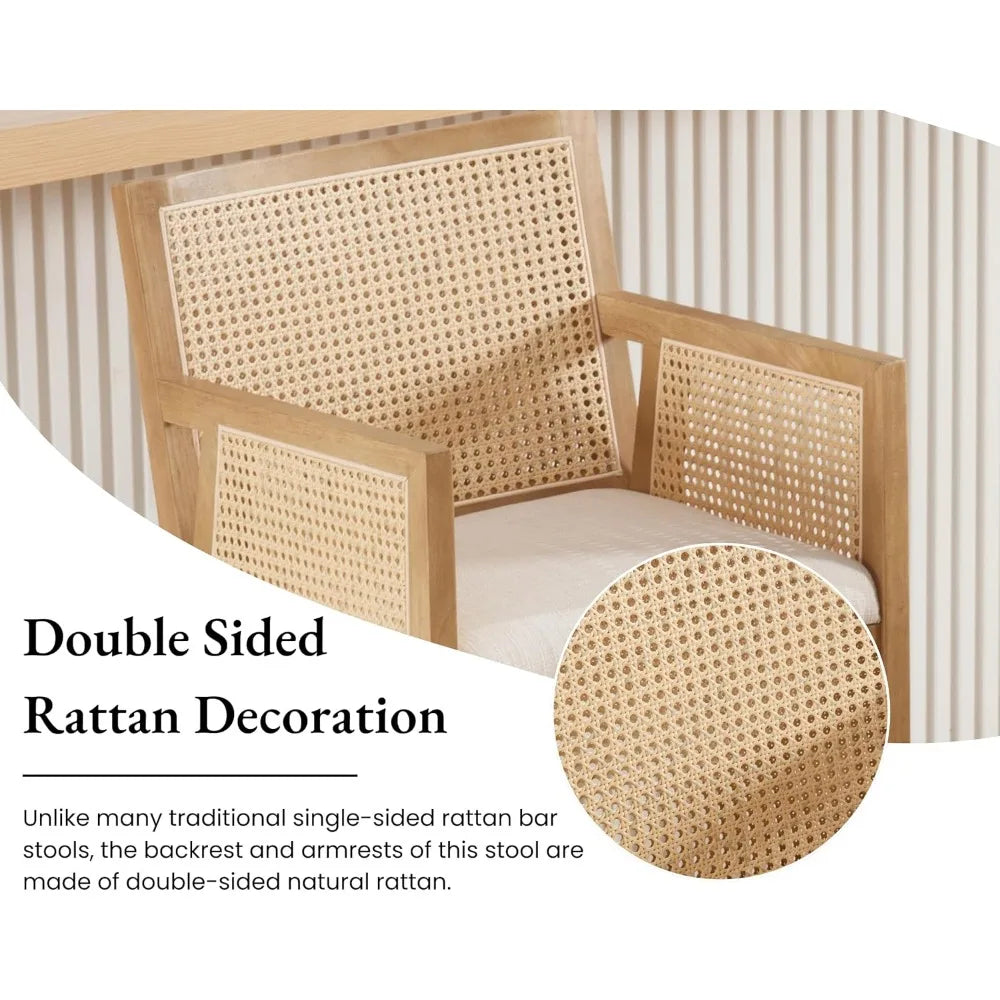 Modern Rattan Farmhouse Counter Height Barstools, Set of 2