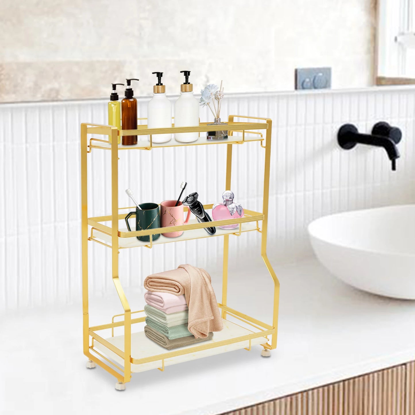 3 Tier Gold Bathroom Countertop Organizer