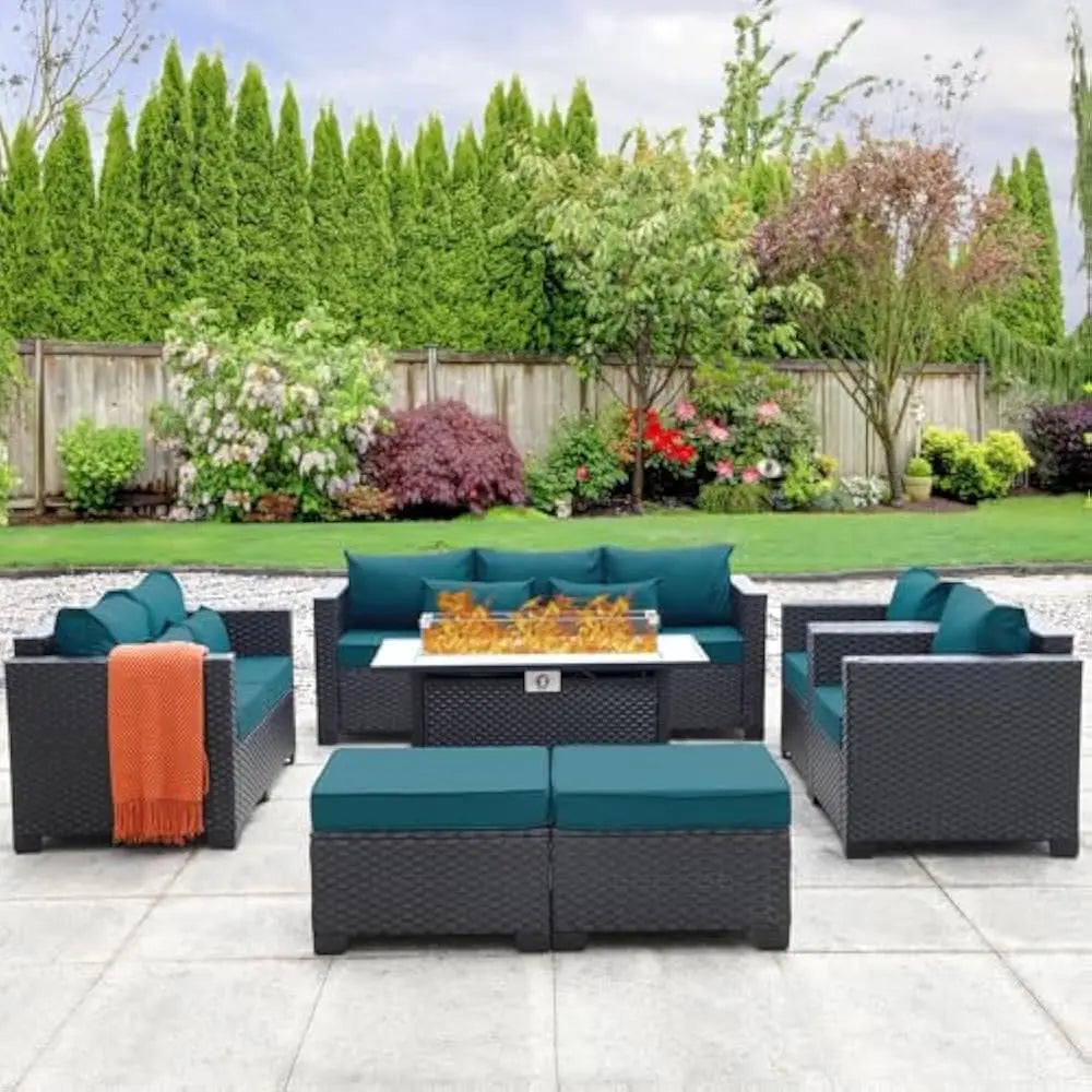 7 Piece Outdoor Furniture Set, 45-Inch Propane Fire Pit