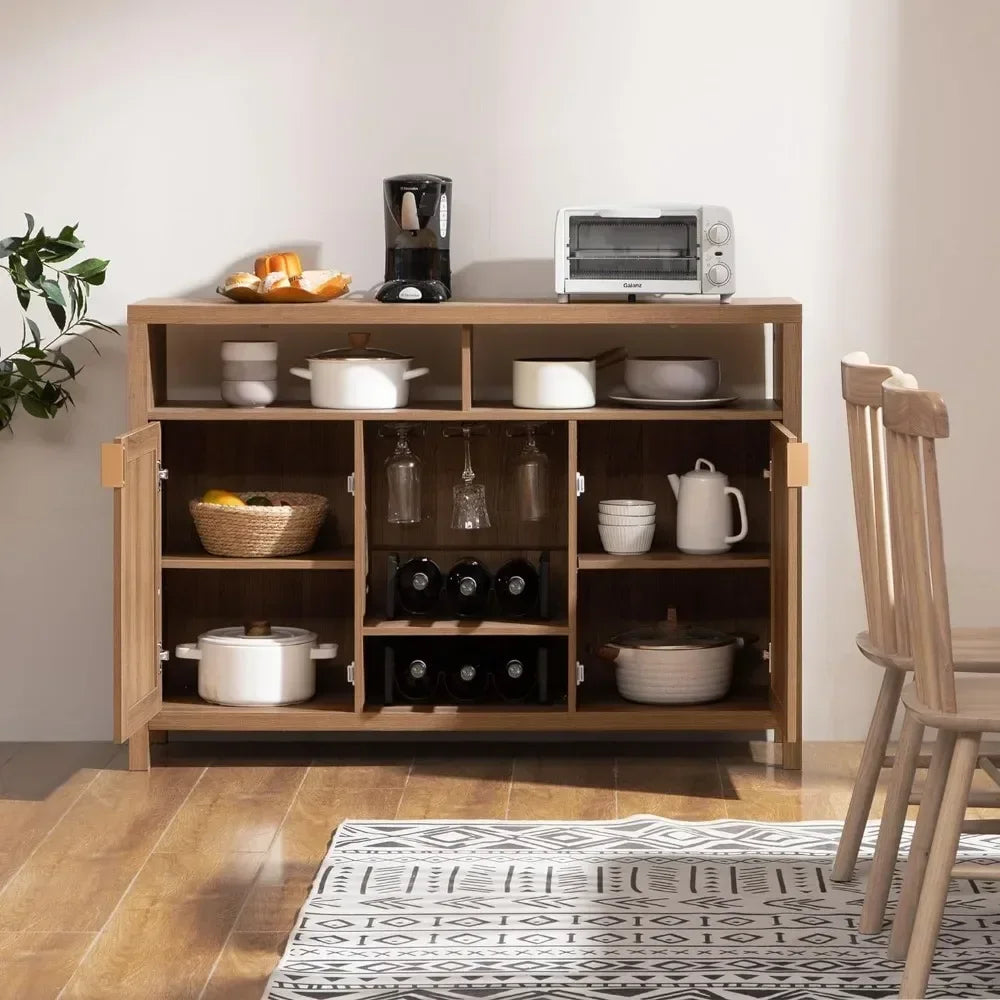 Coffee Bar Cabinet, 51" Rattan Buffet with Storage