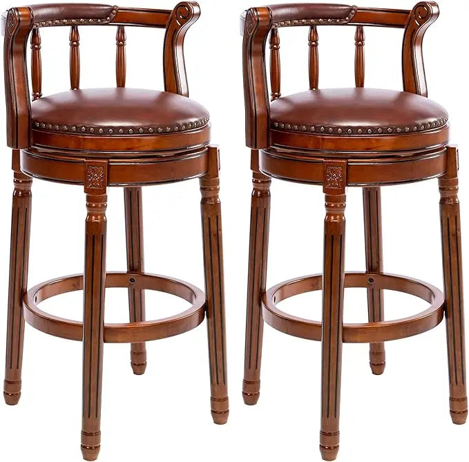 Cow Top Leather, Wooden Swivel Bar Stools