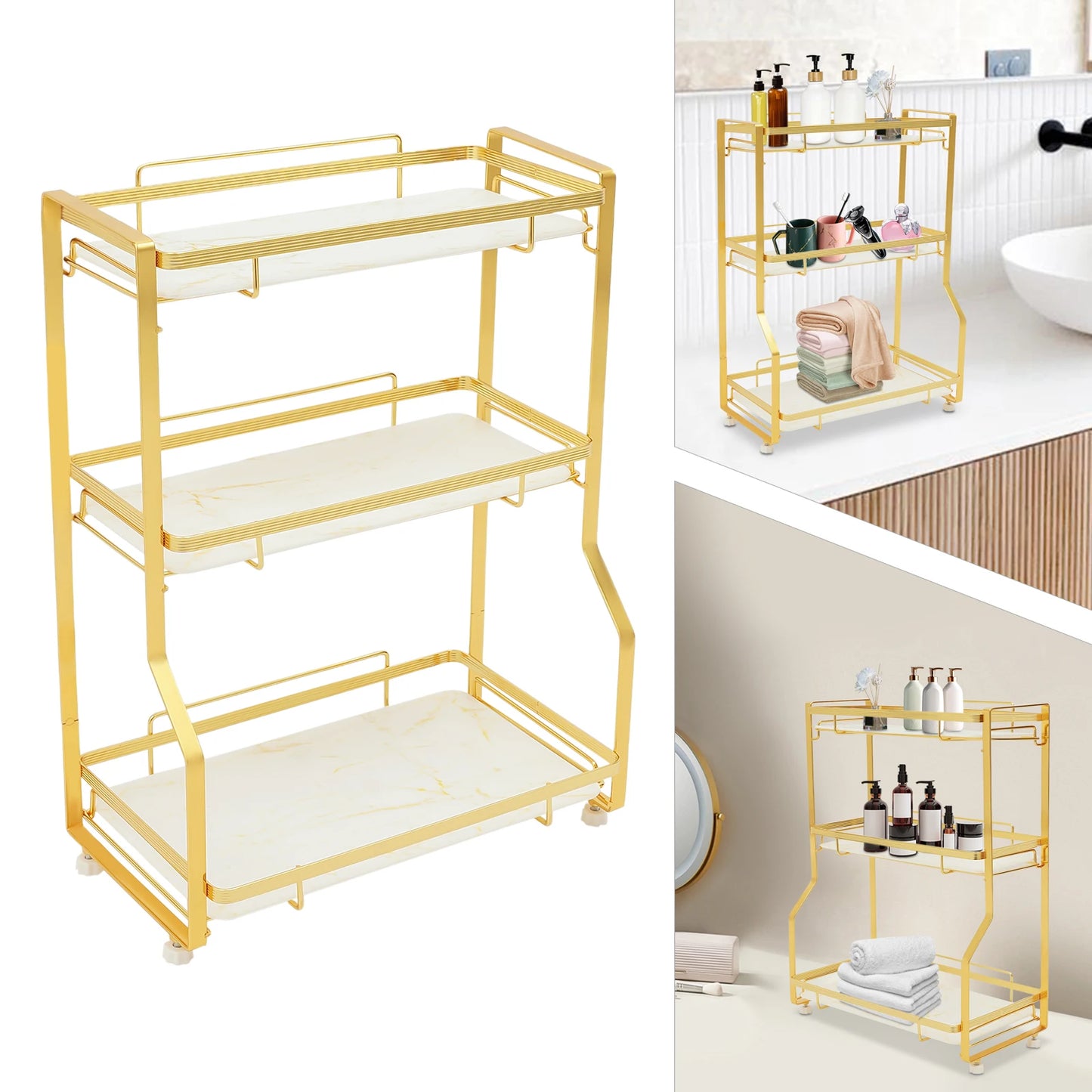 3 Tier Gold Bathroom Countertop Organizer