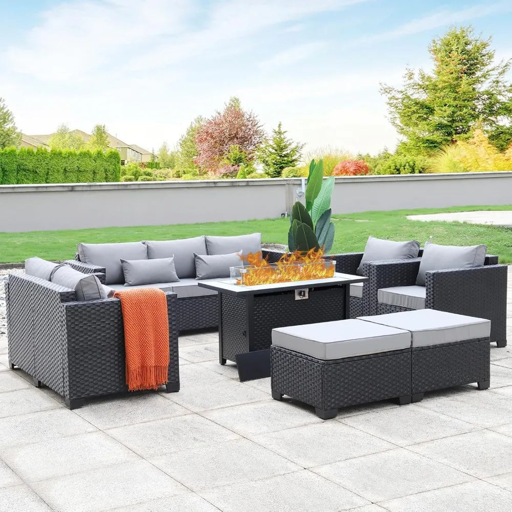 7 Piece Outdoor Furniture Set, 45-Inch Propane Fire Pit