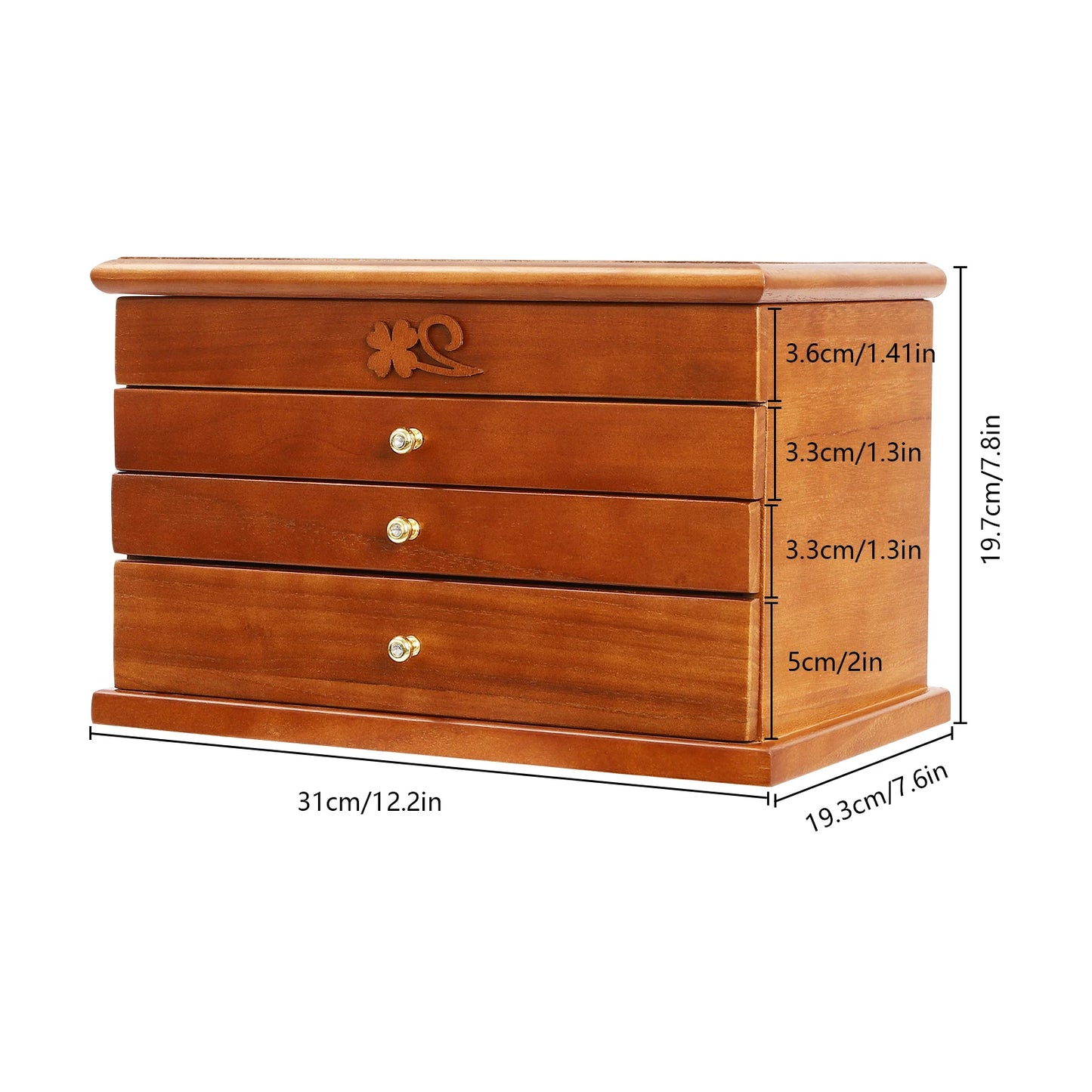 4 Layer Large Wooden Jewelry Box, Mirror, Drawers