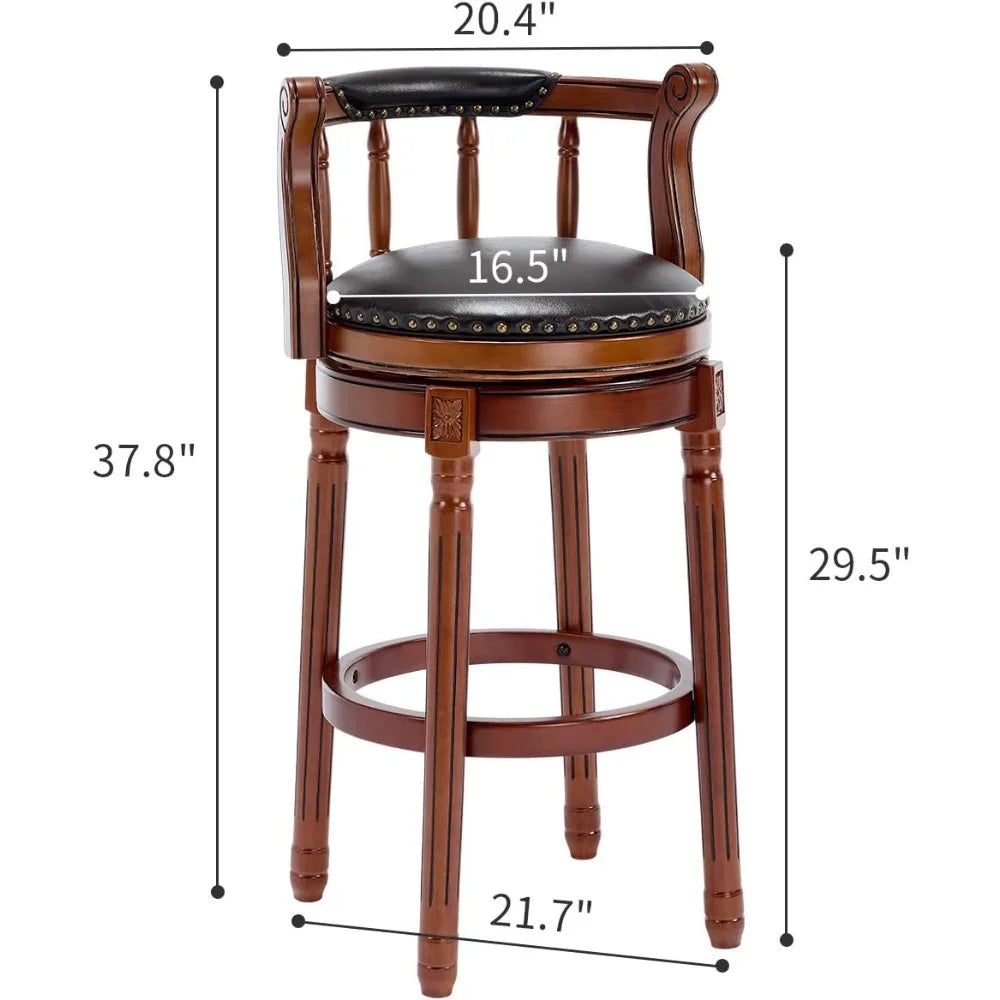 Cow Top Leather, Wooden Swivel Bar Stools