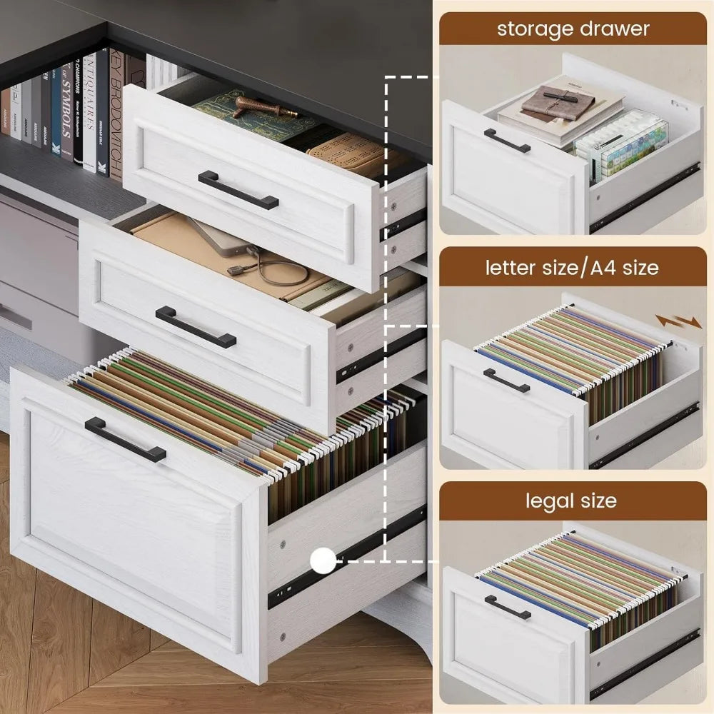 Farmhouse 61" Executive L Shaped Desk, File Drawers, Power.