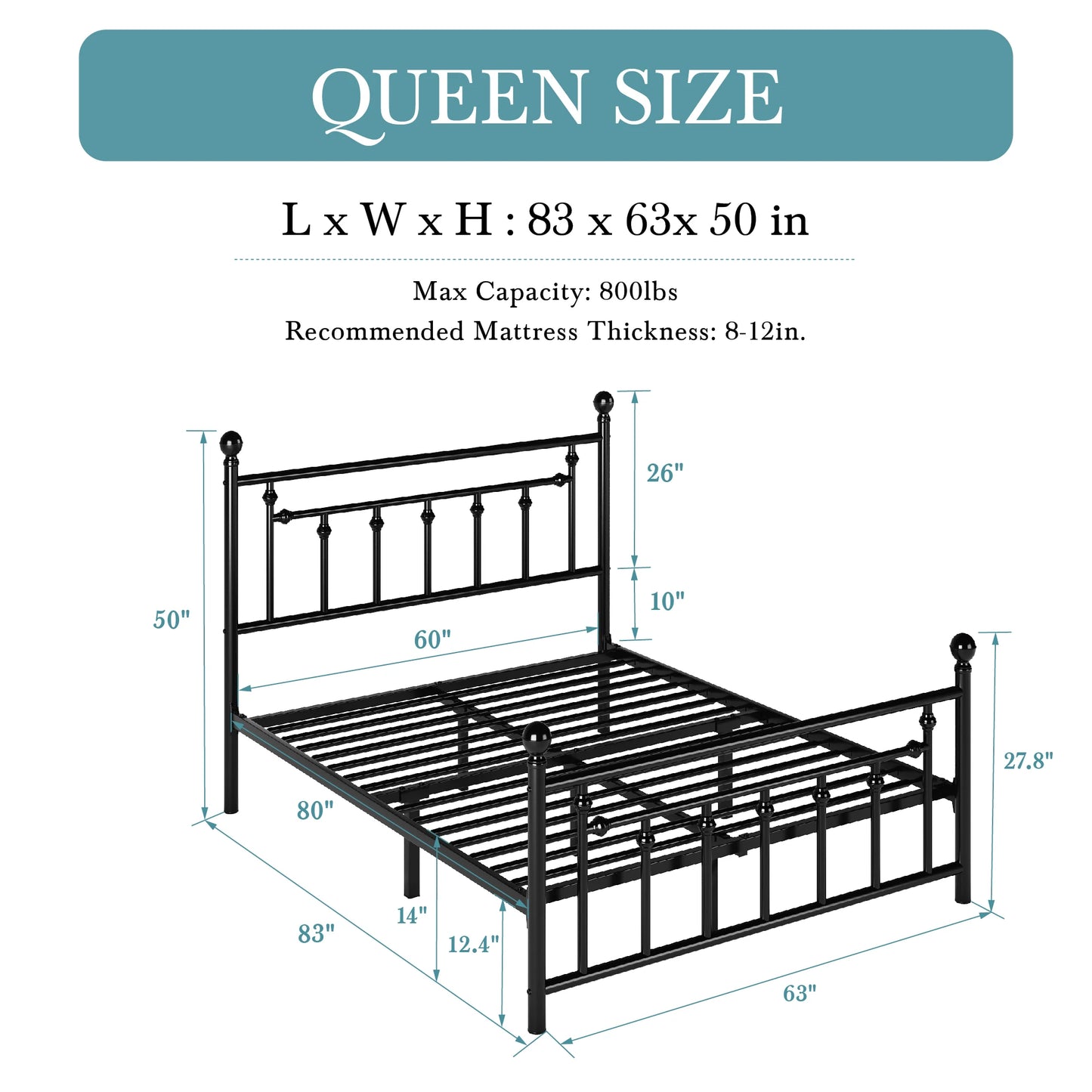 Victorian Style Iron-Art Headboard, Footboard and Frame
