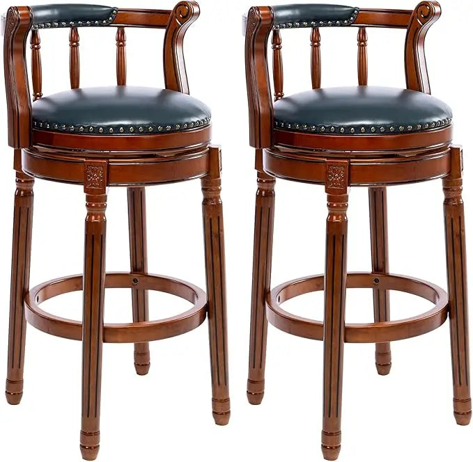 Cow Top Leather, Wooden Swivel Bar Stools