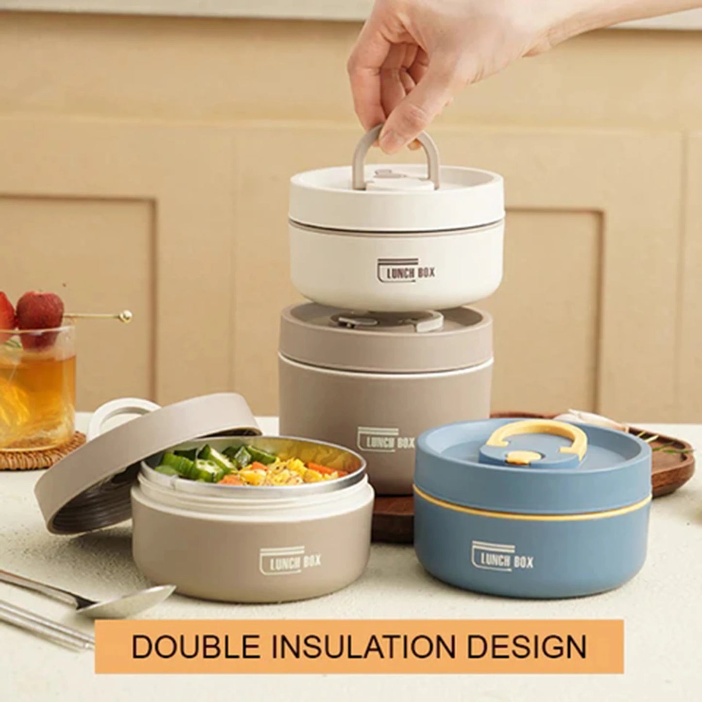 Round Thermal Lunch Box with Leakproof Lid