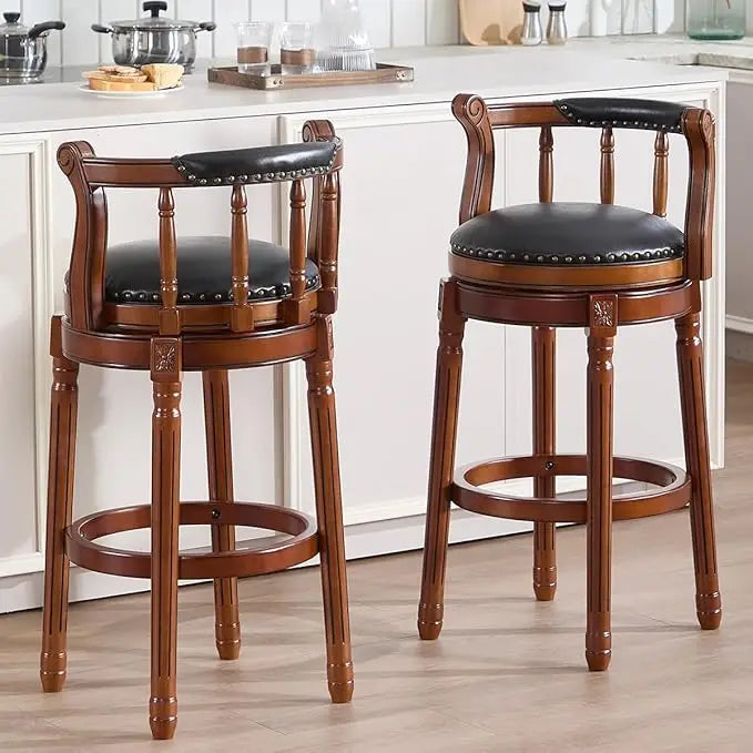 Cow Top Leather, Wooden Swivel Bar Stools
