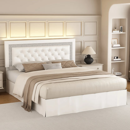 Adjustable Tufted Queen Headboard, Frame & LED Lighting