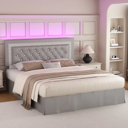 Adjustable Tufted Queen Headboard, Frame & LED Lighting