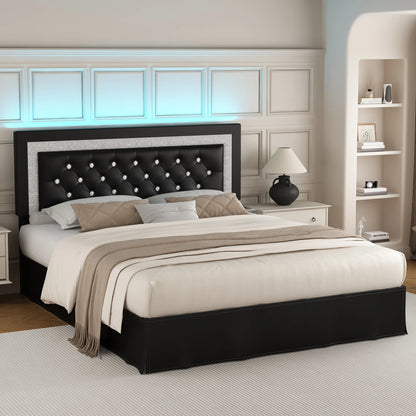 Adjustable Tufted Queen Headboard, Frame & LED Lighting