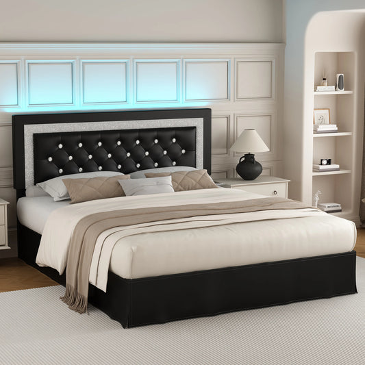 Adjustable Tufted Queen Headboard, Frame & LED Lighting