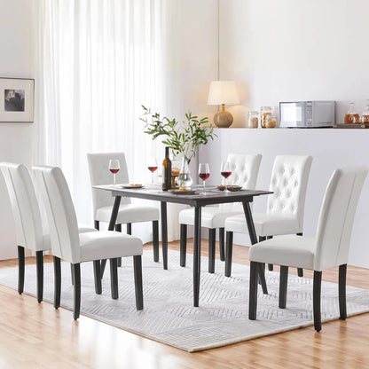 Set of 6 Modern Tufted Faux Leather Dining Chairs