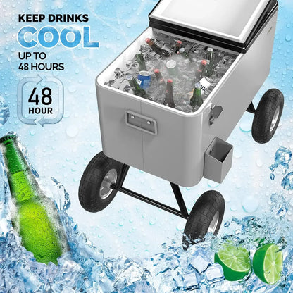 80 Quart Wagon Rolling Cooler Ice Chest, 10" Wheels