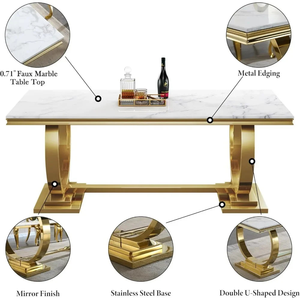 70"  Dining Table with Faux Marble Top, Seats 6-8