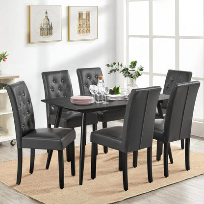 Set of 6 Modern Tufted Faux Leather Dining Chairs