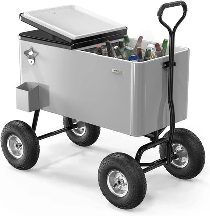 80 Quart Wagon Rolling Cooler Ice Chest, 10" Wheels