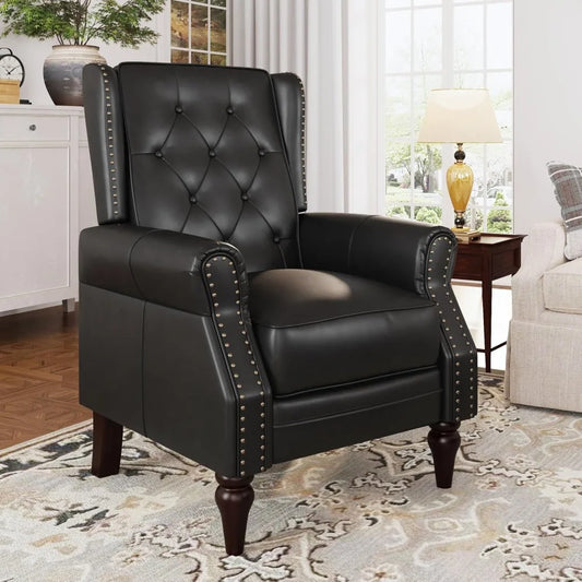 Wingback Recliner Chair, PU Leather, Rivet Decoration