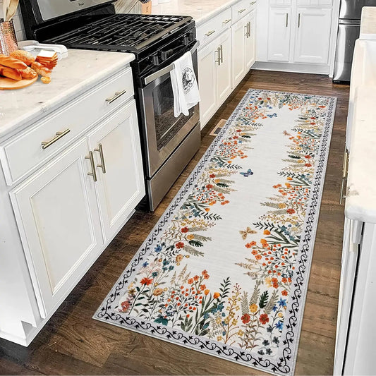 Washable Area Floral Rugs, Non-Slip