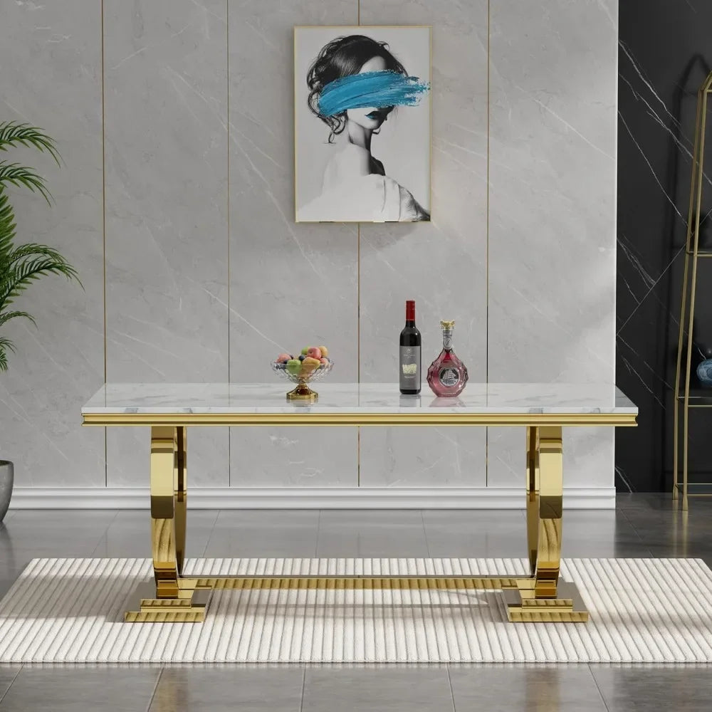 70"  Dining Table with Faux Marble Top, Seats 6-8